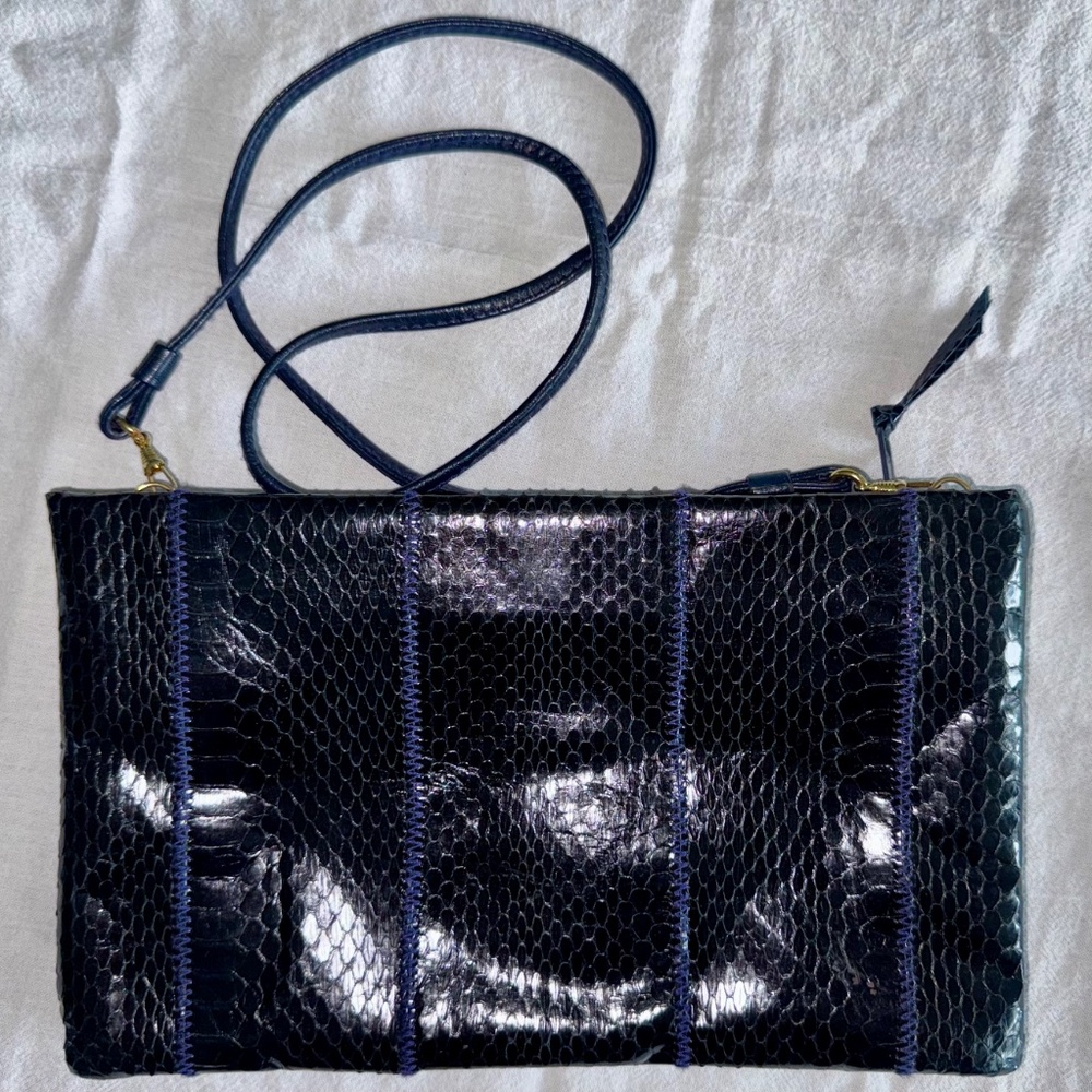 vintage CLEMENTE purse/clutch . blue snakeskin/leather